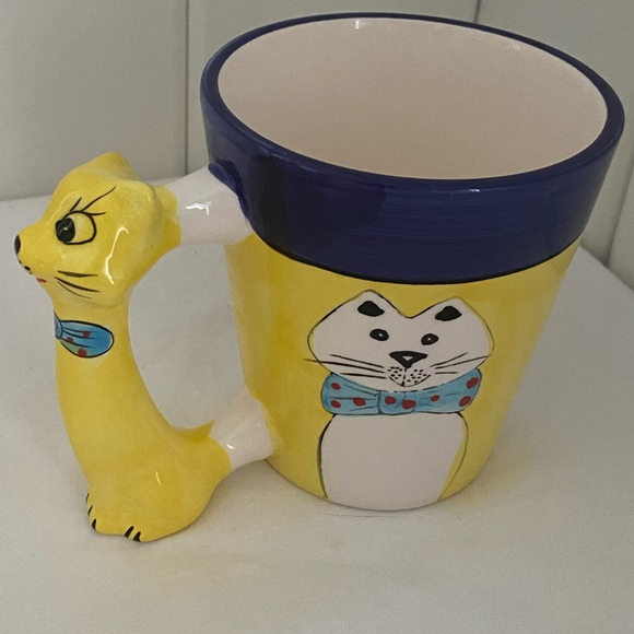 Vintage Trisa  Cat Mug  cat shaped handle 
Hand Painted 90s never used Yellow - Picture 4 of 10